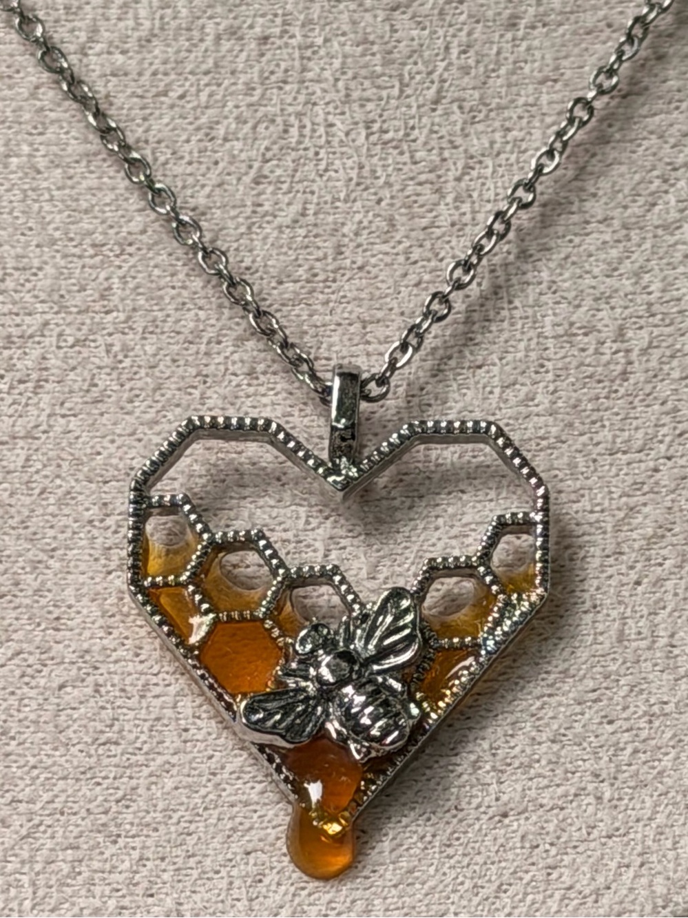 🐝 Beehive Dripping Honeycomb ST & Resin Necklace by Brandywine, 20" + 1" Extend